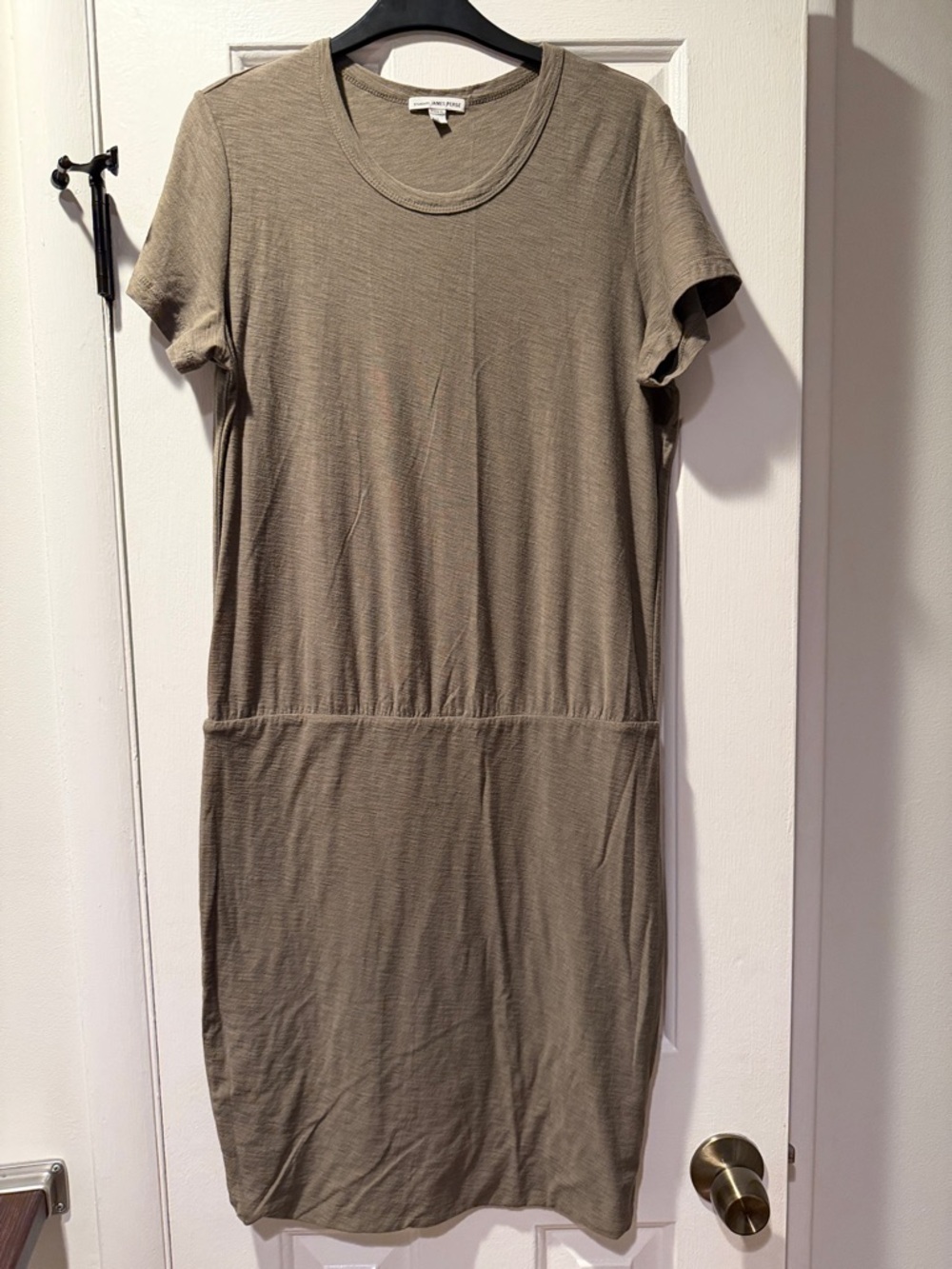 James Perse Olive-Taupe Midi Crewneck Dress